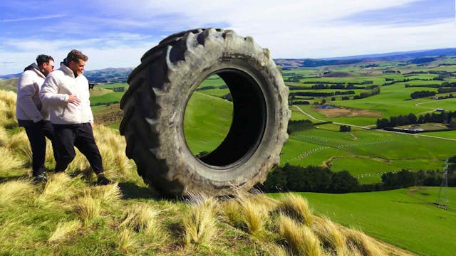 Extreme Tire Jumping Down A Mountain