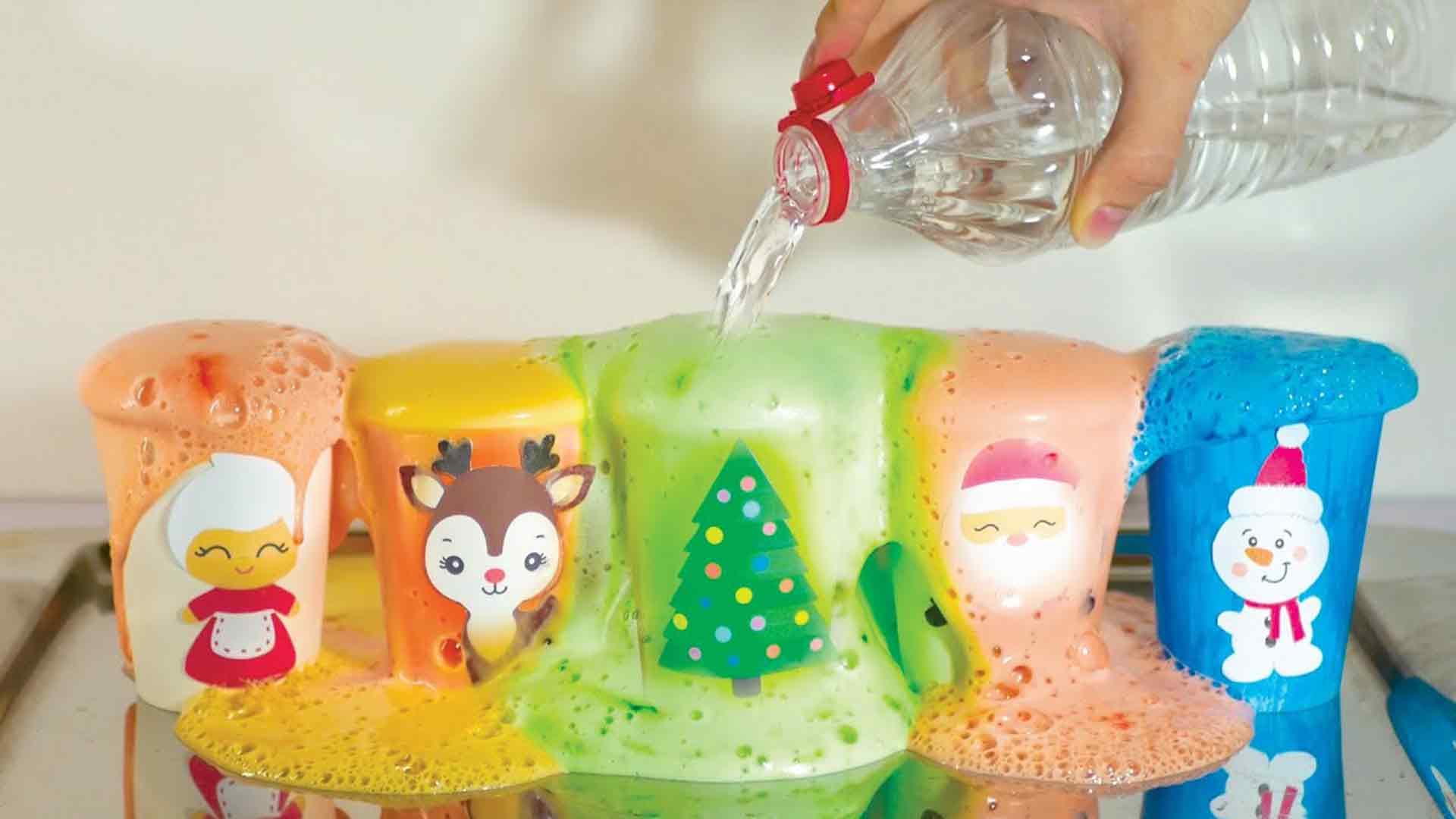 Engaging Christmas STEM Project Colorful Rainbow Foam Experiment