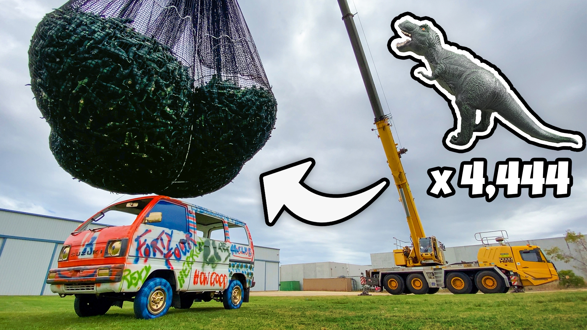 4,444 REXYS Vs. MINIVAN From A CRANE! (1 Billion Views Celebration)