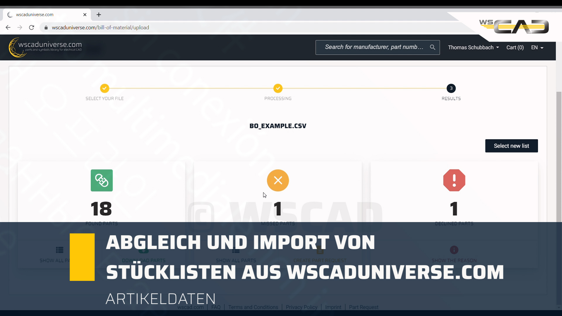 Abgleich und Import von Stücklisten aus wscaduniverse.com
