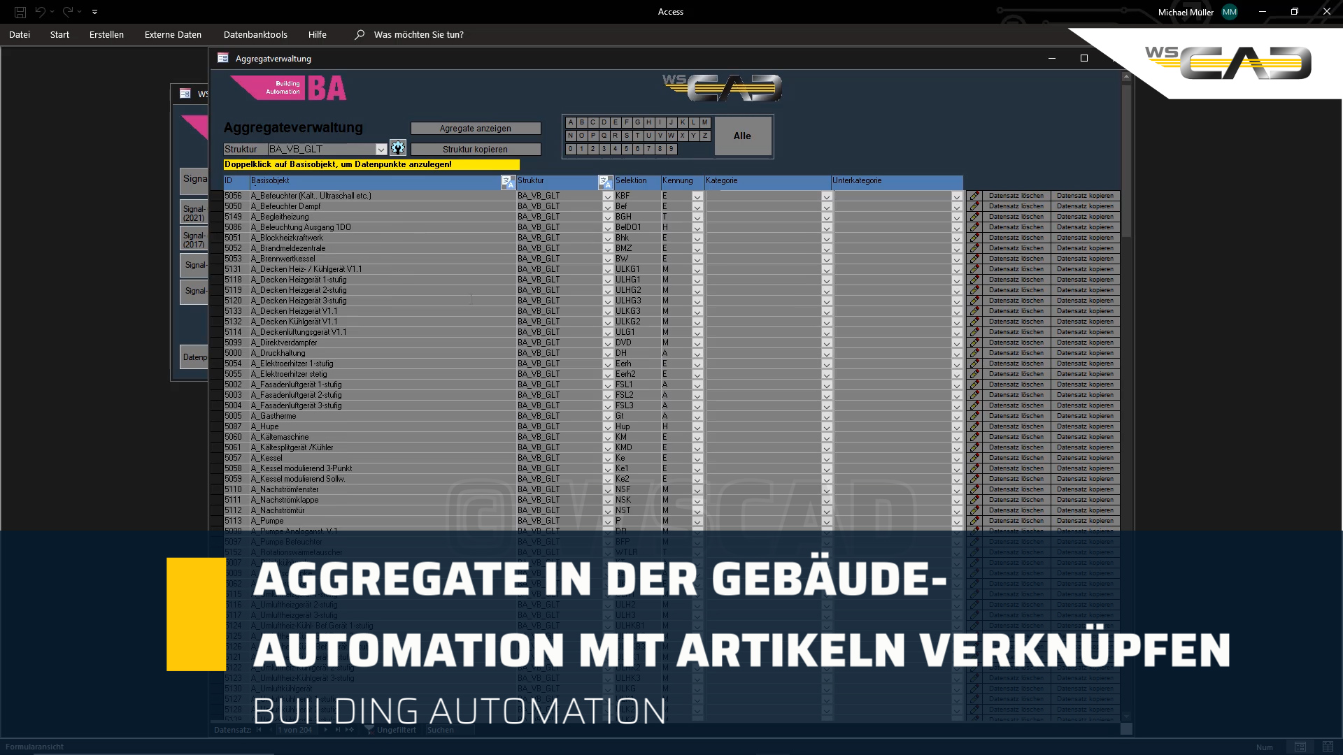 Aggregate in der Gebäudeautomation mit Artikeln verknüpfen (WSCAD ELECTRIX)
