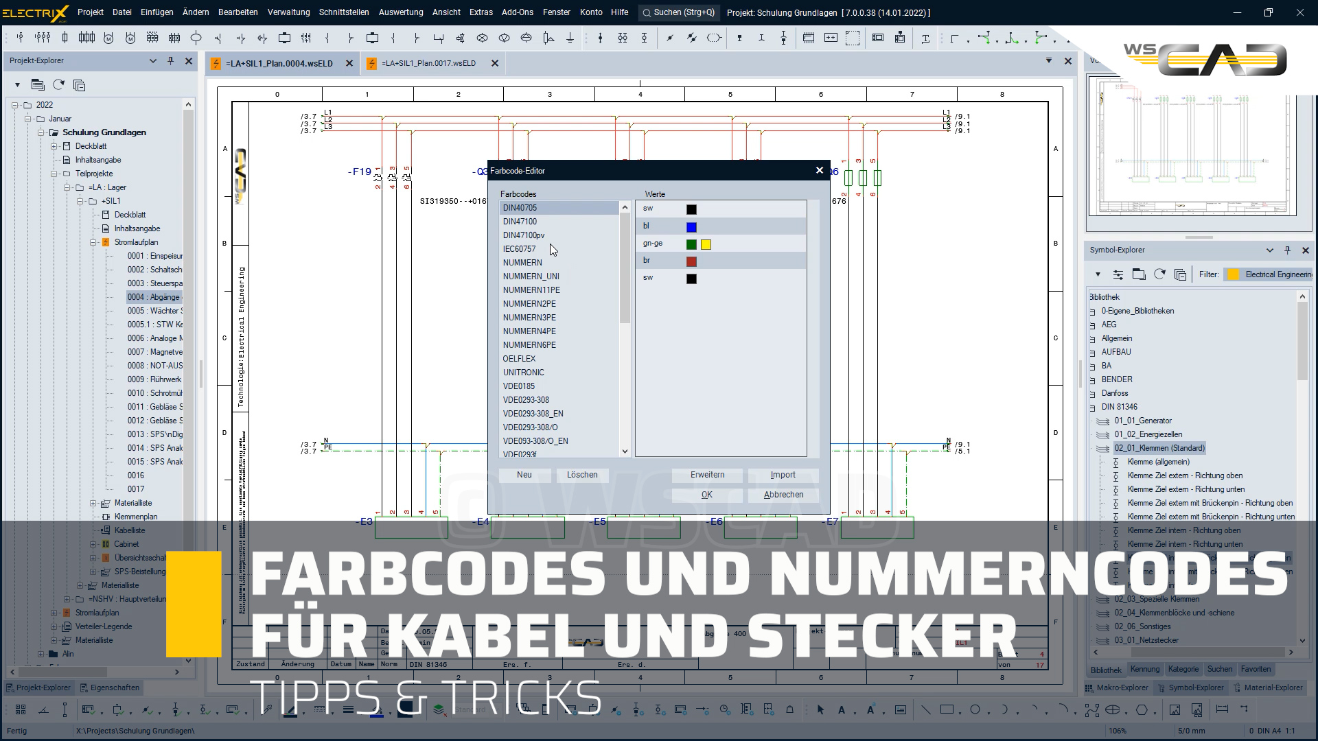 Farbcodes und Nummerncodes für Kabel und Stecker