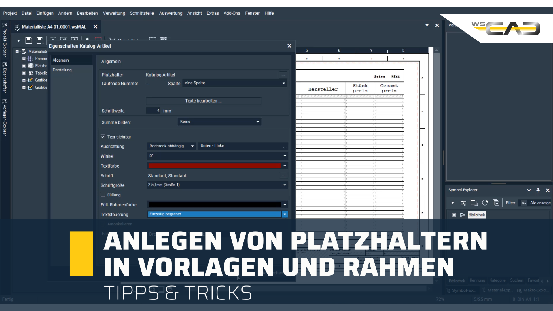 Anlegen von Platzhaltern in Rahmen und Vorlagen