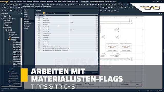 Arbeiten mit Materiallisten-Flags
