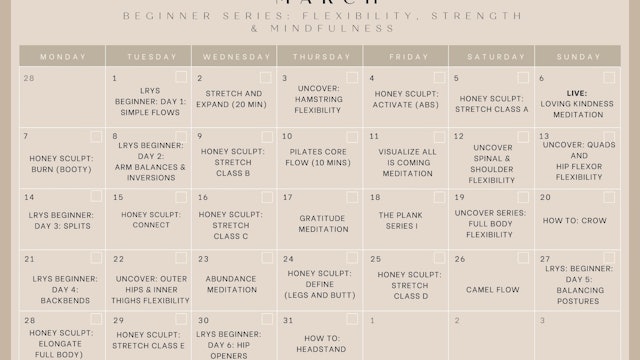 Beginners March Calendar