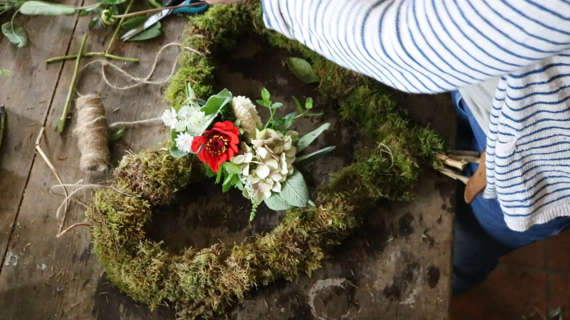 Moss Based heart using British flowers