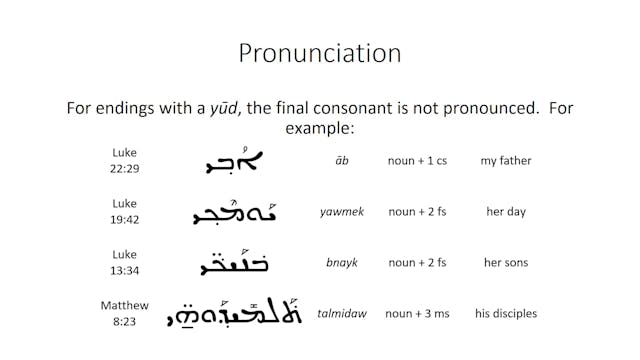 Basics of Classical Syriac - Session 6 - Pronominal Suffixes