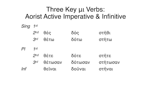 Reading Biblical Greek - Session 80B - Three Key μι Verbs (ε, ο, α): Other Moods, Aorist Forms
