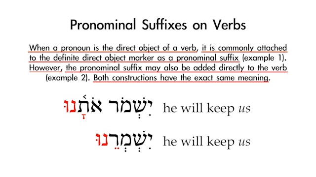 Basics of Biblical Hebrew - Session 19 - Pronominal Suffixes on Verbs