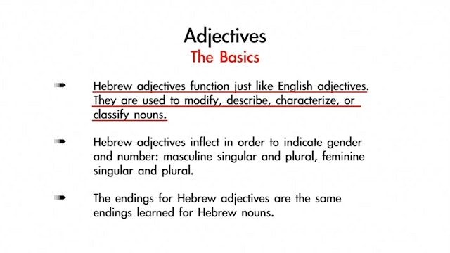 Basics of Biblical Hebrew - Session 7 - Hebrew Adjectives