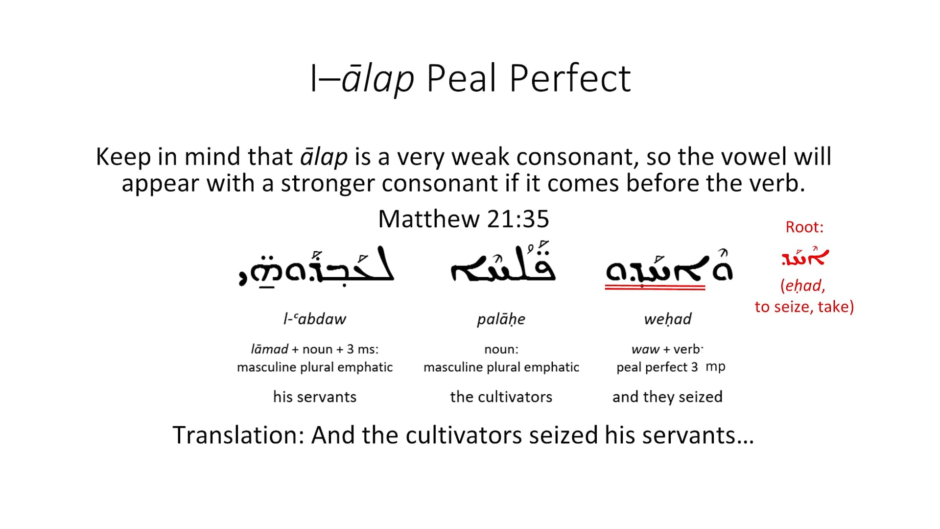 Basics of Classical Syriac - Session 17 - I-Alap Verbs