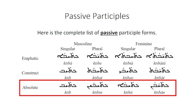 Basics of Classical Syriac - Session 9 - Peal Participle