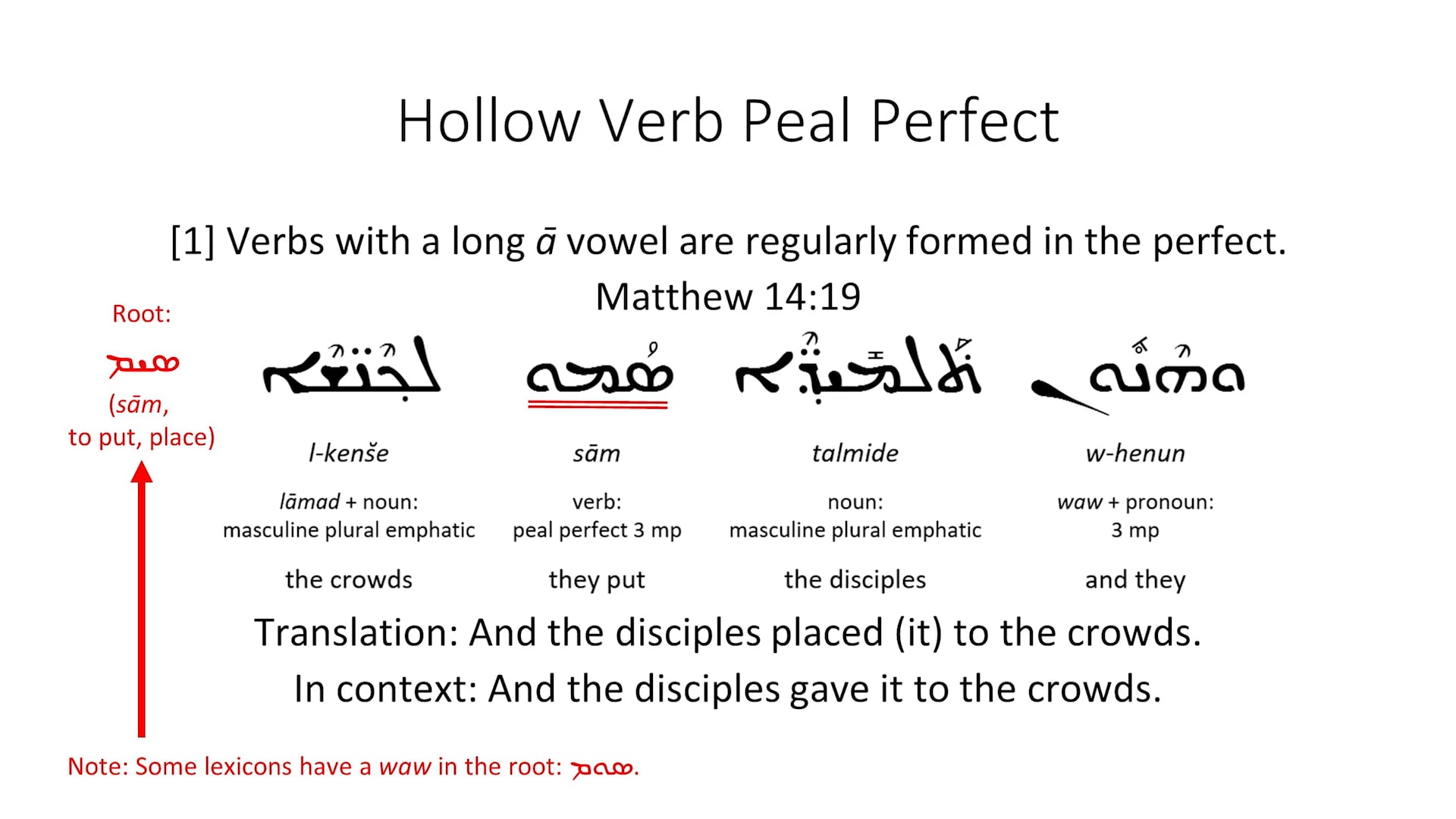 Basics of Classical Syriac - Session 22 - Hollow Verbs