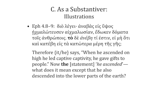 Greek Grammar Beyond the Basics - Session 7 - The Article, Part 1, Lecture 2