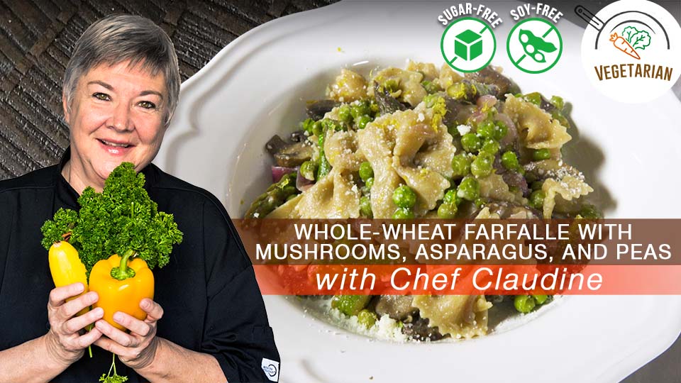 Whole-Wheat Farfalle with Mushrooms, Asparagus and Peas