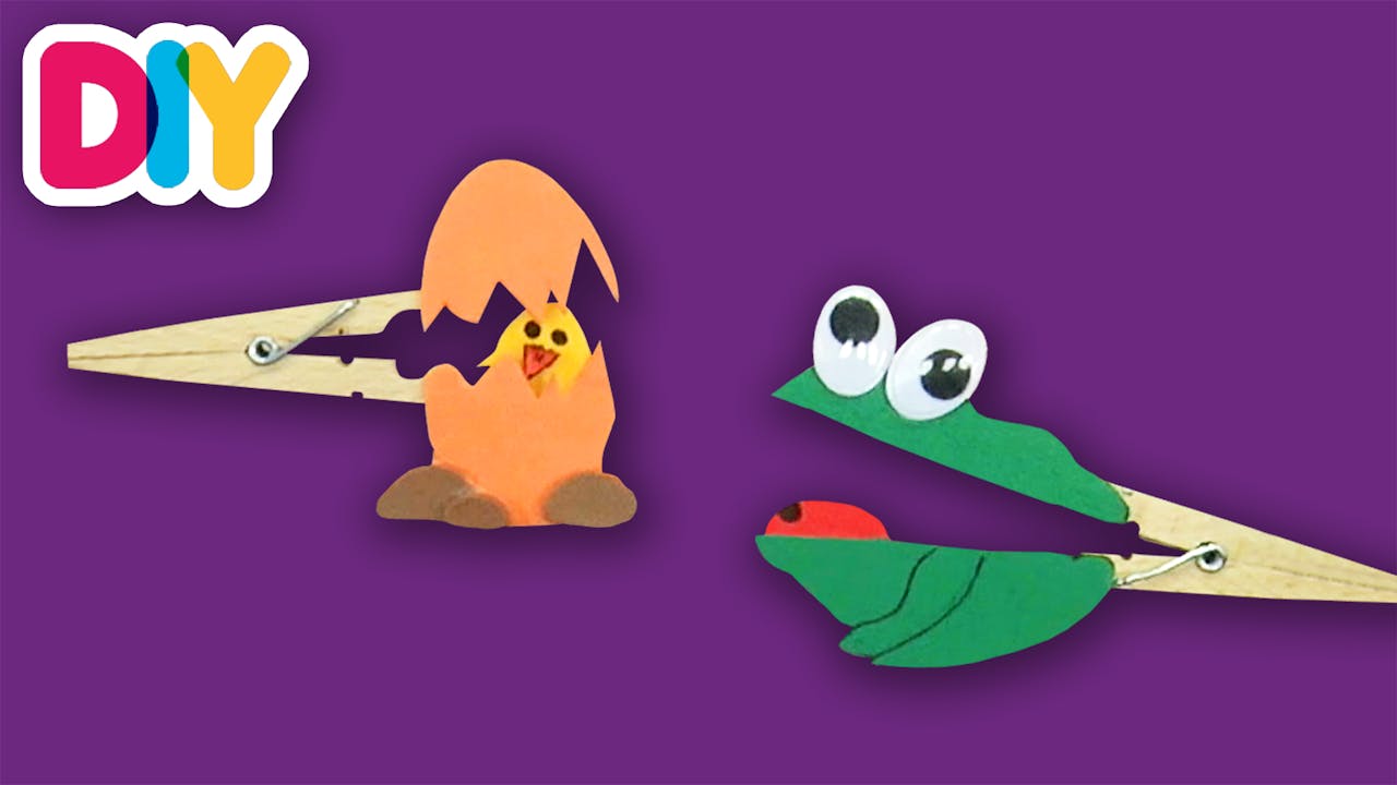Frog & Chicken Clothespin Puppet Crafts Zouzounia TV+