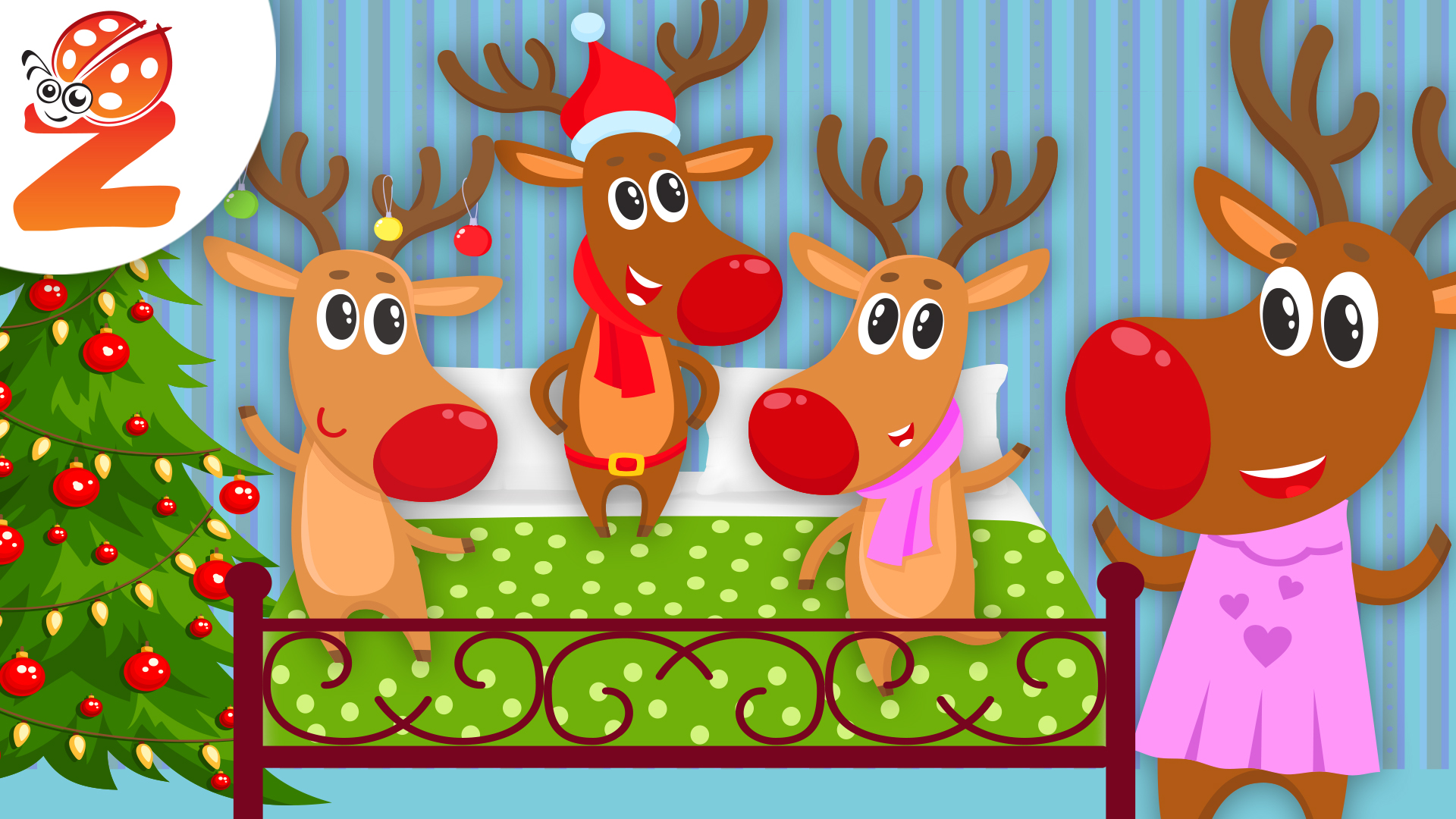 Five Little Reindeer Jumping on the Bed | Animated Songs